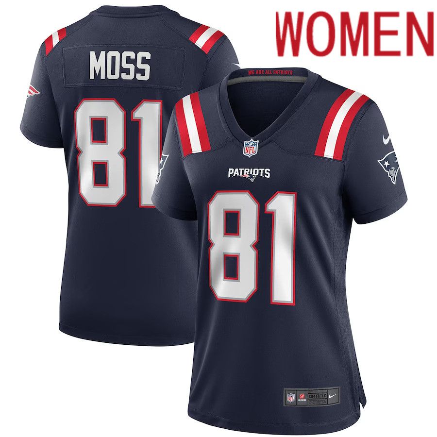 Women New England Patriots #81 Randy Moss Nike Navy Game Retired Player NFL Jersey->women nfl jersey->Women Jersey